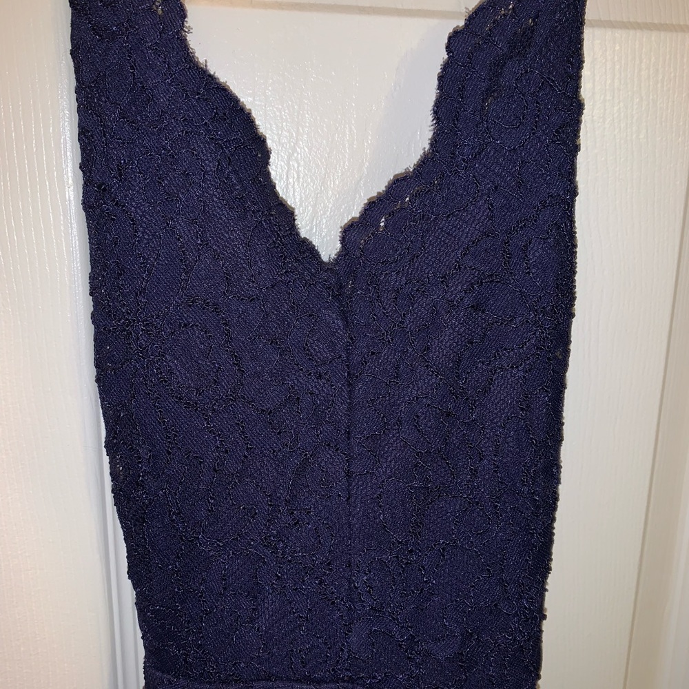 Windsor cross back high-low navy blue dress